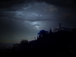 閃電,樹,景觀
