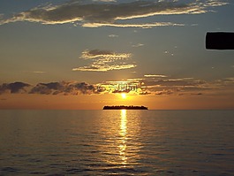 日落,島,海洋
