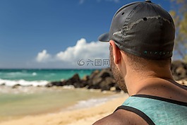 海灘,模糊,帽