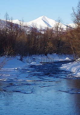 火山,山,河