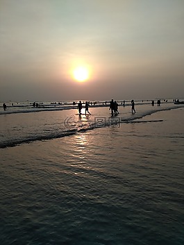 海,海灘,日落
