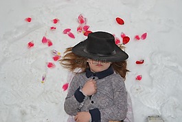 花瓣,雪,女孩