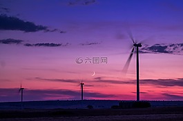 風電場,風,日落
