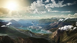 景觀,山,湖