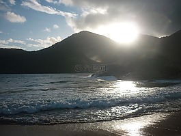 海灘,日落,假期