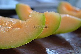 甜瓜成碎片,瓜,黄色
