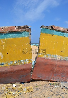 印度,船,海灘