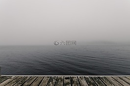 海灘,霧,碼頭