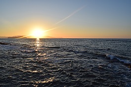 日落,水,海洋