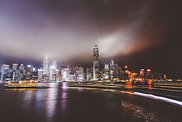 城市,全景圖,夜