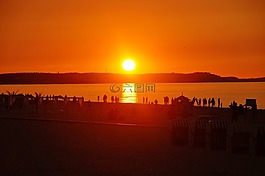 日落,海,黃昏