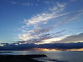 黎明,海,捕魚
