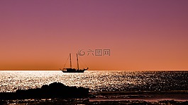 日落,船,顏色