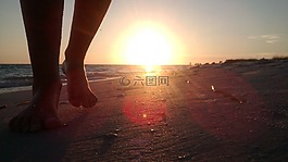 海灘,日落,天空