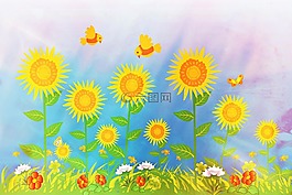 向日葵,拼貼畫,夏季