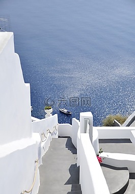 步驟水海,希臘,圣托里尼島