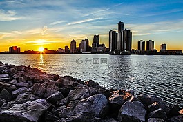 夕陽,落日,河邊
