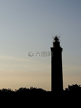 燈塔,日落,晚上