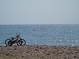 海灘,自行車,假日