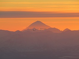 火山,日落,晚上