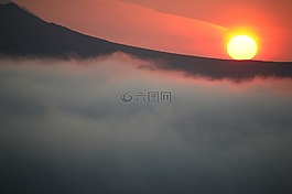 火山,日落,晚上