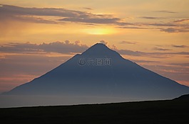 火山,日落,晚上