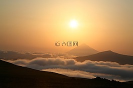 火山,日落,晚上