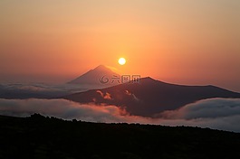 火山,日落,晚上
