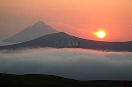 火山,日落,晚上