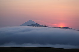 火山,日落,晚上