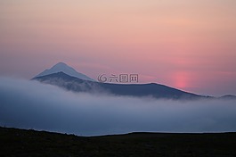 火山,日落,晚上