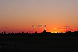 日落,晚上,剪影