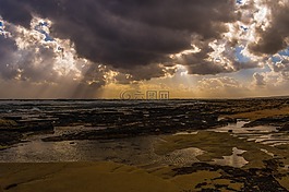 日落,海岸,云