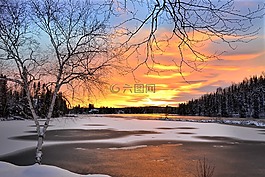 冬天風(fēng)景,日落,冬天