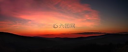 日落,山,自然