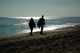 海,海灘,夫婦