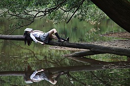 睡,書,女生