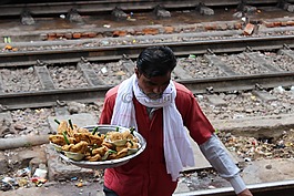 火車(chē)站,男子,食品