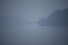 霧,湖,釣魚(yú)者