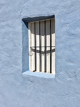 藍(lán)色,墻上,窗口