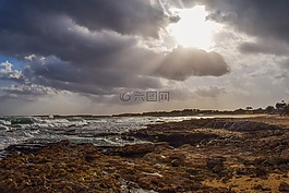 海滩,海岸,日落