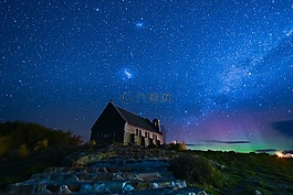星空,教堂,南極光