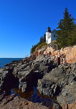 灯塔,岩,树