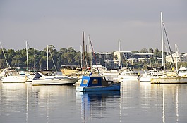 藍(lán)色的船,灣,海岸