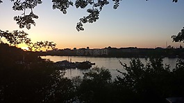 日落,湖,平静