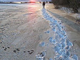 雪,日落,w