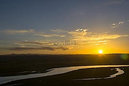日落,河,云