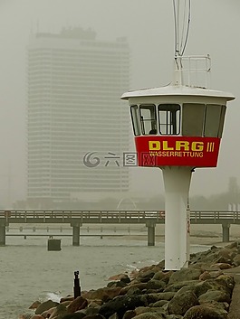 霧,瞭望塔,warnemünde