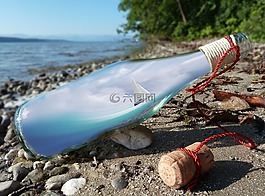 瓶,海濱,帆船