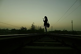 剪影,火車道,美女